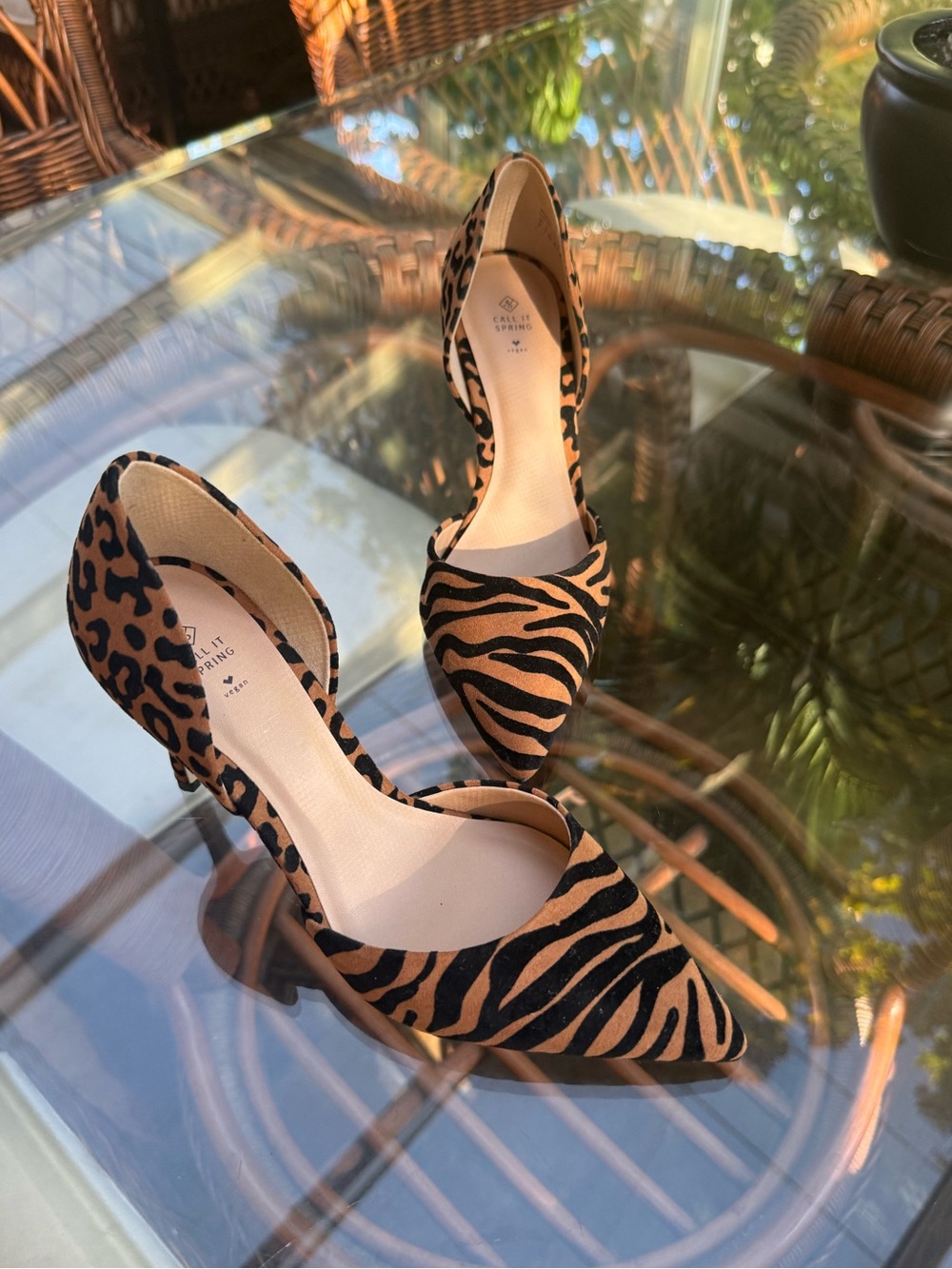 NEW Call It Spring Zebra & Leopard D'Orsay Pumps - Tan/Black